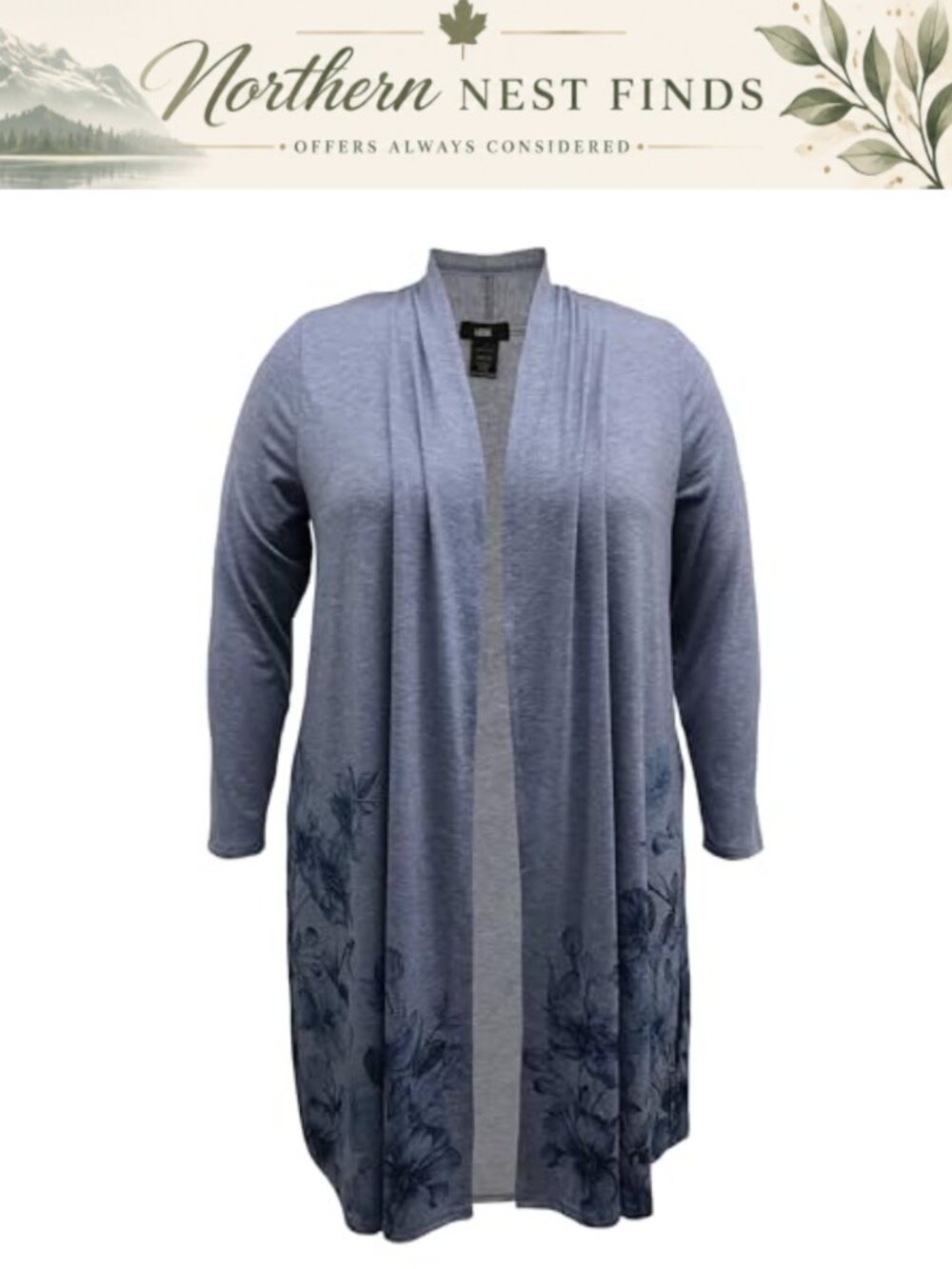 Open Front Cardigan Duster Plus Size High Side Slits Lightweight Long Sleeve